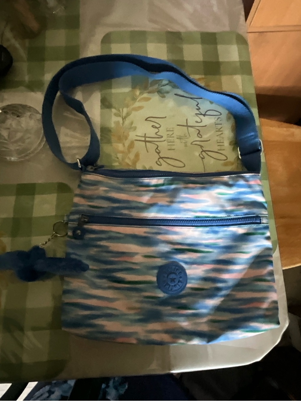 Kipling Blue & Pink Wave Print Crossbody Bag